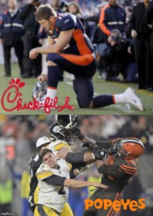DIFFERENCE | image tagged in chick fil a,popeyes,cleveland browns,fight | made w/ Imgflip meme maker