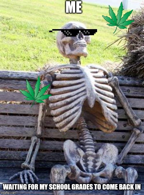 Waiting Skeleton Meme | ME; WAITING FOR MY SCHOOL GRADES TO COME BACK IN | image tagged in memes,waiting skeleton | made w/ Imgflip meme maker
