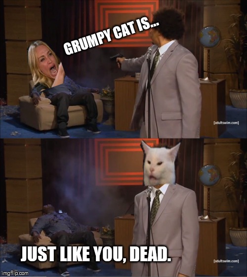Who Killed Hannibal Meme | GRUMPY CAT IS... JUST LIKE YOU, DEAD. | image tagged in memes,who killed hannibal | made w/ Imgflip meme maker