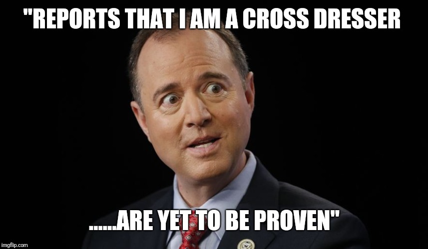 Schiff | "REPORTS THAT I AM A CROSS DRESSER; ......ARE YET TO BE PROVEN" | image tagged in schiff | made w/ Imgflip meme maker