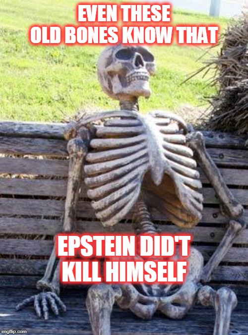 Waiting Skeleton Meme | EVEN THESE OLD BONES KNOW THAT; EPSTEIN DID'T KILL HIMSELF | image tagged in memes,waiting skeleton | made w/ Imgflip meme maker