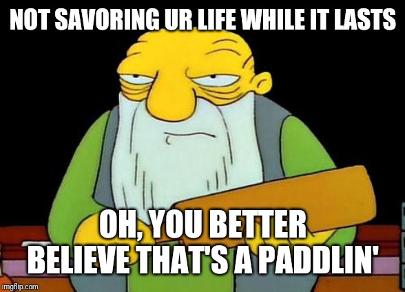 Seriously enjoy your life while you're young because when u get older life stops being fun | NOT SAVORING UR LIFE WHILE IT LASTS; OH, YOU BETTER BELIEVE THAT'S A PADDLIN' | image tagged in memes,that's a paddlin' | made w/ Imgflip meme maker