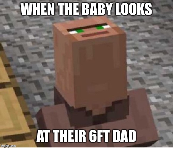 Minecraft Villager Looking Up | WHEN THE BABY LOOKS; AT THEIR 6FT DAD | image tagged in minecraft villager looking up | made w/ Imgflip meme maker