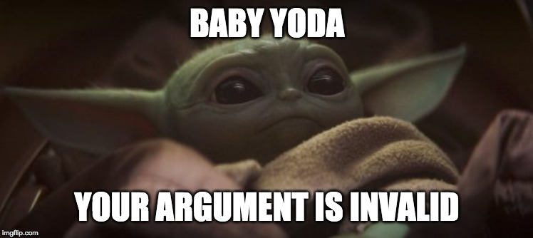 Little Green Friend | BABY YODA; YOUR ARGUMENT IS INVALID | image tagged in yoda,star wars | made w/ Imgflip meme maker