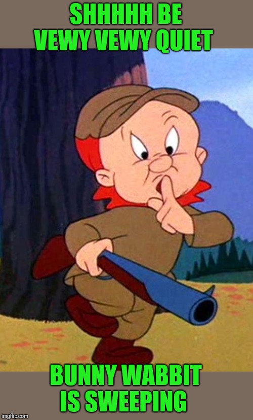 Elmer Fudd | SHHHHH BE VEWY VEWY QUIET BUNNY WABBIT IS SWEEPING | image tagged in elmer fudd | made w/ Imgflip meme maker