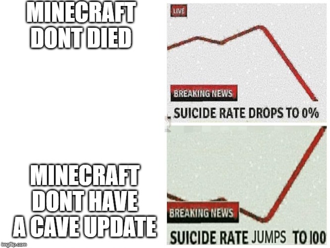 Suicide rate | MINECRAFT DONT DIED; MINECRAFT DONT HAVE A CAVE UPDATE | image tagged in suicide rate | made w/ Imgflip meme maker