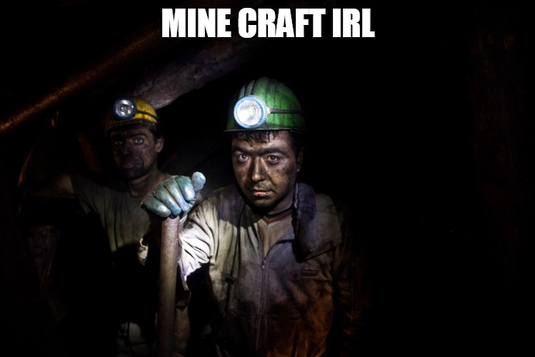 coal miners | MINE CRAFT IRL | image tagged in coal miners | made w/ Imgflip meme maker