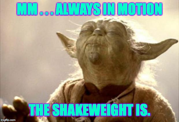 yoda smell | MM . . . ALWAYS IN MOTION THE SHAKEWEIGHT IS. | image tagged in yoda smell | made w/ Imgflip meme maker
