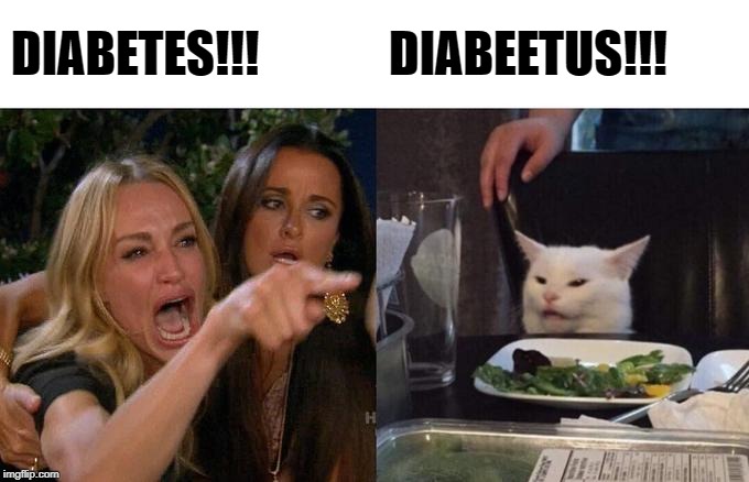 Woman Yelling At Cat Meme | DIABETES!!! DIABEETUS!!! | image tagged in memes,woman yelling at cat | made w/ Imgflip meme maker