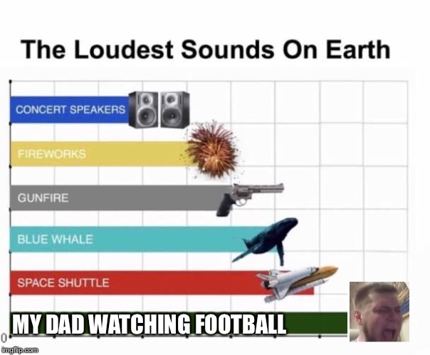 CMON TOUCHDOWN TOUCHDOWN DAMN IT | MY DAD WATCHING FOOTBALL | image tagged in the loudest sounds on earth | made w/ Imgflip meme maker