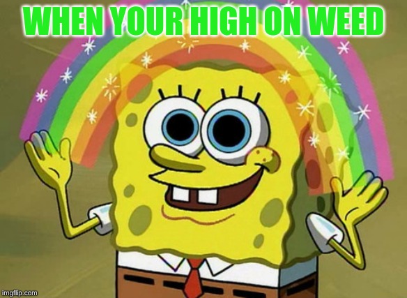 Imagination Spongebob | WHEN YOUR HIGH ON WEED | image tagged in memes,imagination spongebob | made w/ Imgflip meme maker