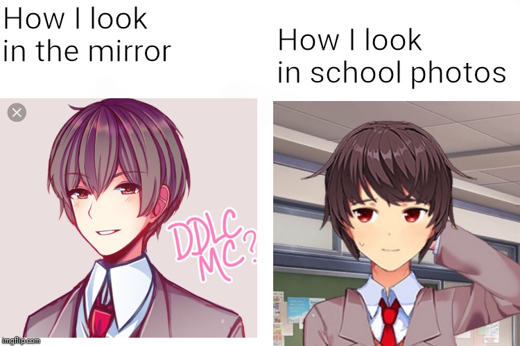 White background | How I look in school photos; How I look in the mirror | image tagged in white background | made w/ Imgflip meme maker