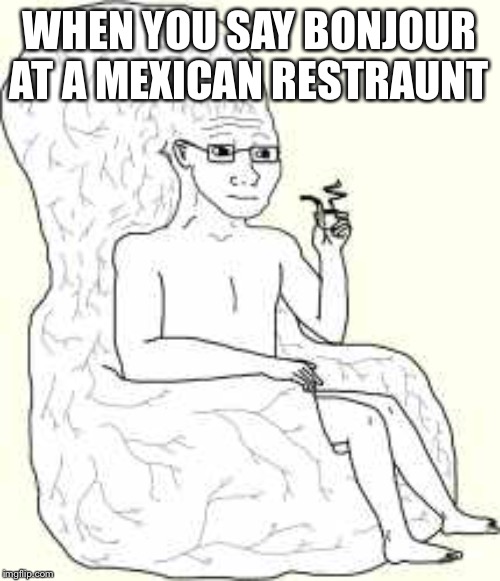 Big Brain Wojak | WHEN YOU SAY BONJOUR AT A MEXICAN RESTRAUNT | image tagged in big brain wojak | made w/ Imgflip meme maker
