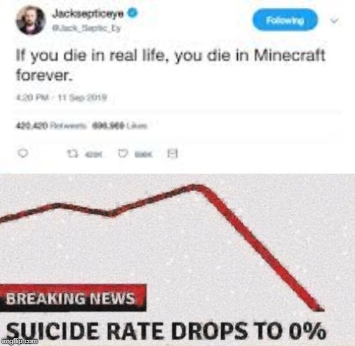 Don't die | image tagged in suicide rates drop,funny,memes,minecraft,real life,suicide | made w/ Imgflip meme maker