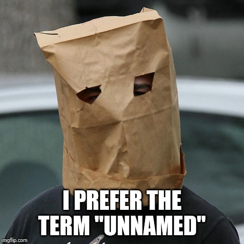 Bag on head | I PREFER THE TERM "UNNAMED" | image tagged in bag on head | made w/ Imgflip meme maker