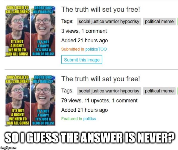 I wanted to see which stream would feature this first... | SO I GUESS THE ANSWER IS NEVER? | image tagged in political meme,memes,politics,politicstoo | made w/ Imgflip meme maker