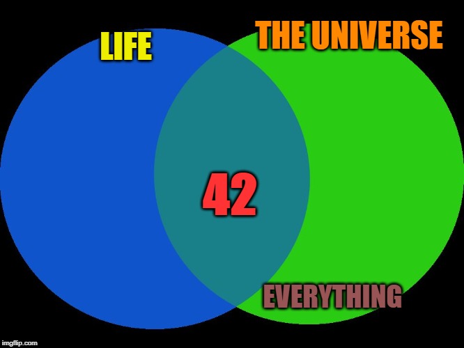 Venn Comparison | THE UNIVERSE; LIFE; 42; EVERYTHING | image tagged in venn comparison | made w/ Imgflip meme maker