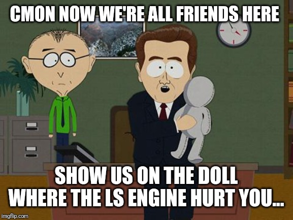 Ls butthort | CMON NOW WE'RE ALL FRIENDS HERE; SHOW US ON THE DOLL WHERE THE LS ENGINE HURT YOU... | image tagged in show me on this doll,racing,drag racing,chevy,ford | made w/ Imgflip meme maker