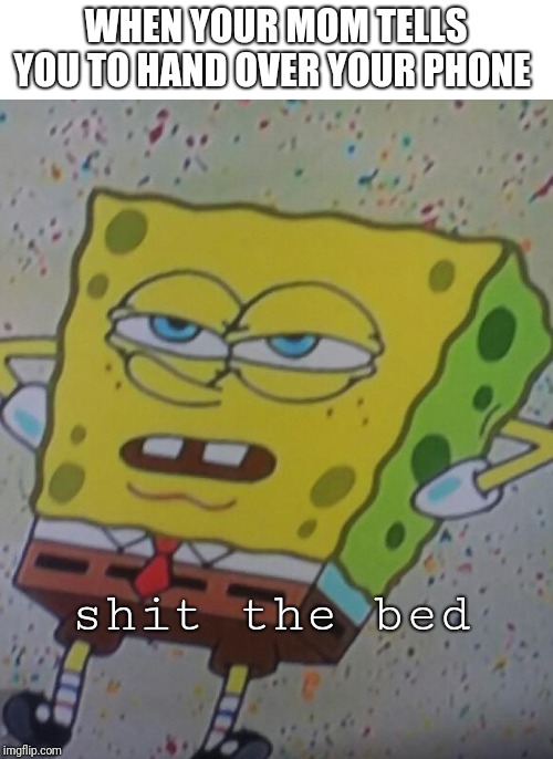 Shit the Bed SpongeBob | WHEN YOUR MOM TELLS YOU TO HAND OVER YOUR PHONE; shit the bed | image tagged in shit the bed spongebob | made w/ Imgflip meme maker