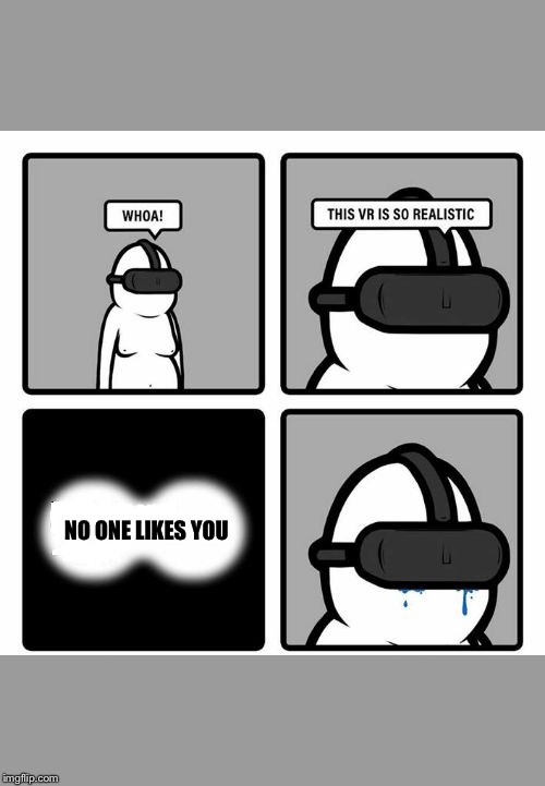 Whoa! This VR is so realistic! | NO ONE LIKES YOU | image tagged in whoa this vr is so realistic | made w/ Imgflip meme maker