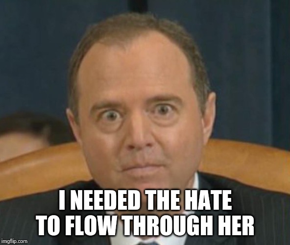 Crazy Adam Schiff | I NEEDED THE HATE TO FLOW THROUGH HER | image tagged in crazy adam schiff | made w/ Imgflip meme maker