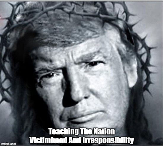 "What Trump Teaches The Nation" | Teaching The Nation Victimhood And Irresponsibility | image tagged in victimhood,irresponsibility,mendacity,dishonor,falsehood,disrespect | made w/ Imgflip meme maker