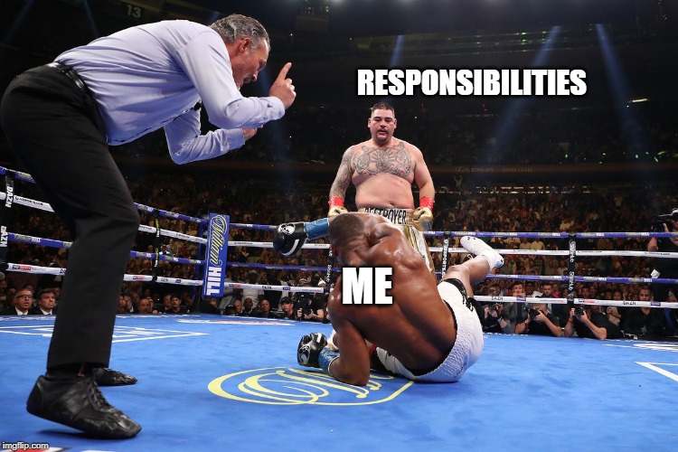 RESPONSIBILITIES; ME | image tagged in boxing | made w/ Imgflip meme maker