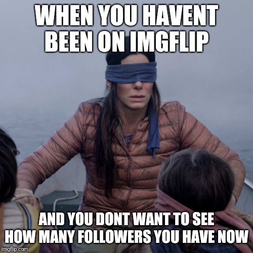 Bird Box Meme | WHEN YOU HAVENT BEEN ON IMGFLIP; AND YOU DONT WANT TO SEE HOW MANY FOLLOWERS YOU HAVE NOW | image tagged in memes,bird box | made w/ Imgflip meme maker