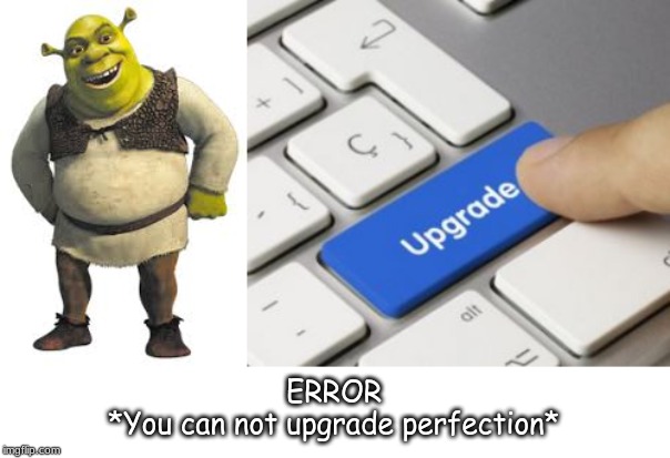 ERROR
*You can not upgrade perfection* | image tagged in upgrade | made w/ Imgflip meme maker