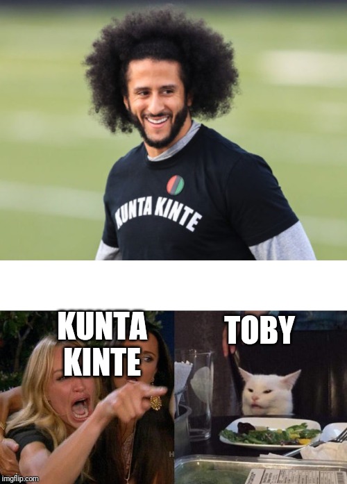 TOBY; KUNTA KINTE | image tagged in memes,woman yelling at cat | made w/ Imgflip meme maker