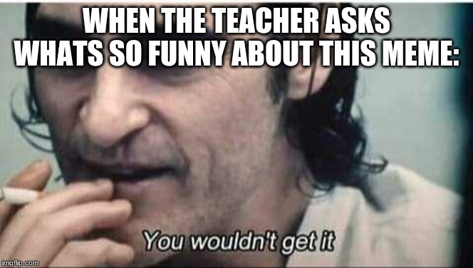 You wouldn't get it | WHEN THE TEACHER ASKS WHATS SO FUNNY ABOUT THIS MEME: | image tagged in you wouldn't get it | made w/ Imgflip meme maker