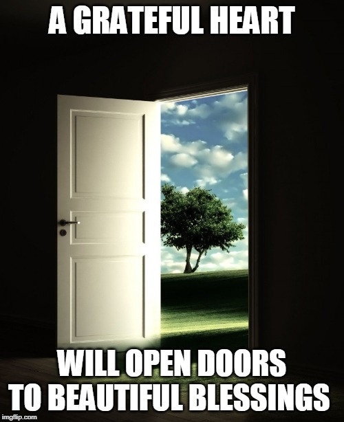 A GRATEFUL HEART; WILL OPEN DOORS TO BEAUTIFUL BLESSINGS | image tagged in heart,beauty,doors | made w/ Imgflip meme maker