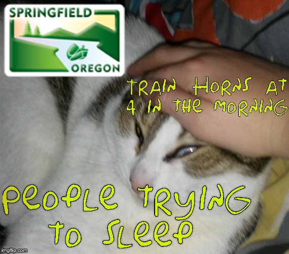 Springfield Oregon trains love to lay on their horns, but yet people scream at you for rolling up the trash cans | image tagged in grab cat,simpsons,the simpsons,oregon,cats,cat | made w/ Imgflip meme maker