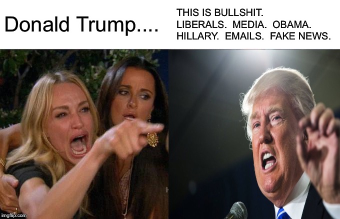 Donald Trump.... THIS IS BULLSHIT.  LIBERALS.  MEDIA.  OBAMA.  HILLARY.  EMAILS.  FAKE NEWS. | made w/ Imgflip meme maker