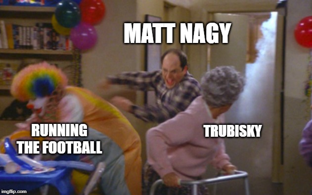 George Costanza Fire Escape | MATT NAGY; TRUBISKY; RUNNING THE FOOTBALL | image tagged in george costanza fire escape | made w/ Imgflip meme maker