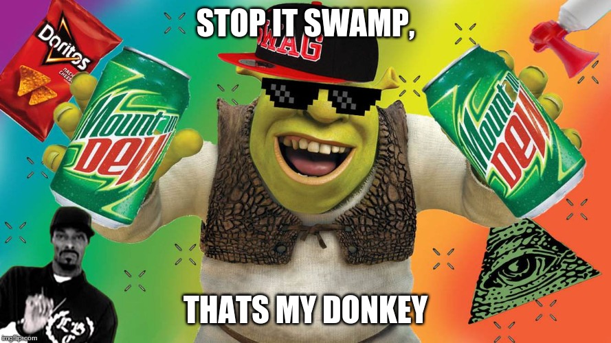 MLG Shrek | STOP IT SWAMP, THATS MY DONKEY | image tagged in mlg shrek | made w/ Imgflip meme maker