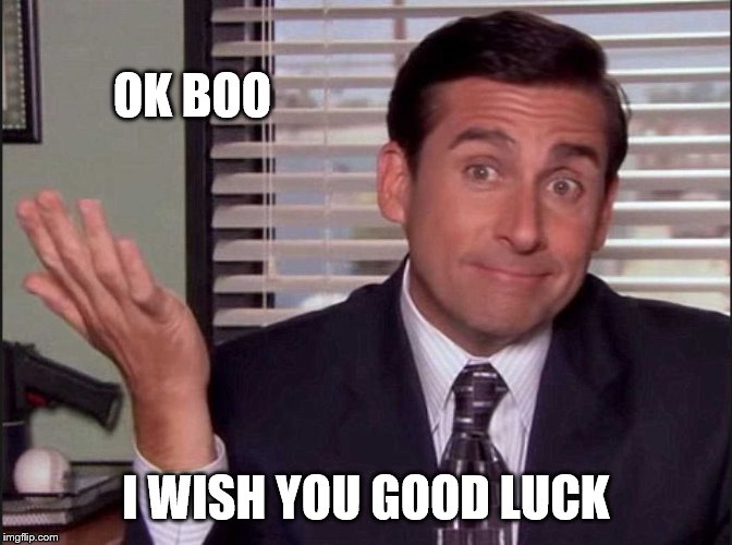 Michael Scott | OK BOO I WISH YOU GOOD LUCK | image tagged in michael scott | made w/ Imgflip meme maker