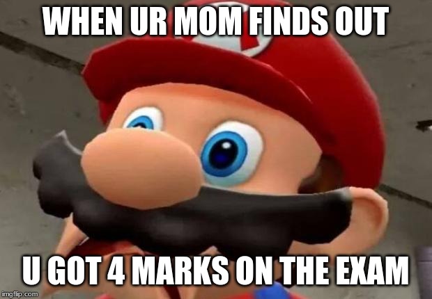 Mario WTF | WHEN UR MOM FINDS OUT; U GOT 4 MARKS ON THE EXAM | image tagged in mario wtf | made w/ Imgflip meme maker