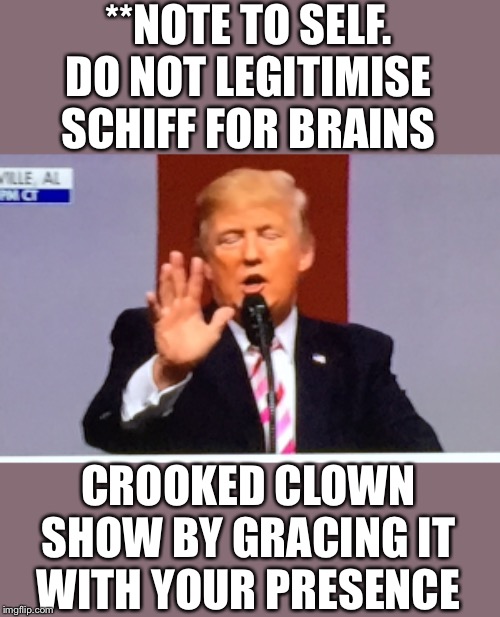 And Everybody Knows It | **NOTE TO SELF. DO NOT LEGITIMISE SCHIFF FOR BRAINS; CROOKED CLOWN SHOW BY GRACING IT WITH YOUR PRESENCE | image tagged in trump no bs,dont do it donny,schiff is a scumbag,pelosi is the queen of bribes | made w/ Imgflip meme maker