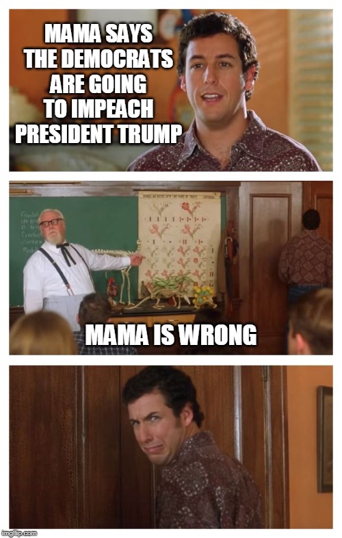 Waterboy Classroom | MAMA SAYS THE DEMOCRATS ARE GOING TO IMPEACH PRESIDENT TRUMP; MAMA IS WRONG | image tagged in waterboy classroom | made w/ Imgflip meme maker