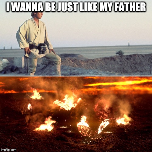 Star Wars Luke and Anakin | I WANNA BE JUST LIKE MY FATHER | image tagged in star wars luke and anakin | made w/ Imgflip meme maker