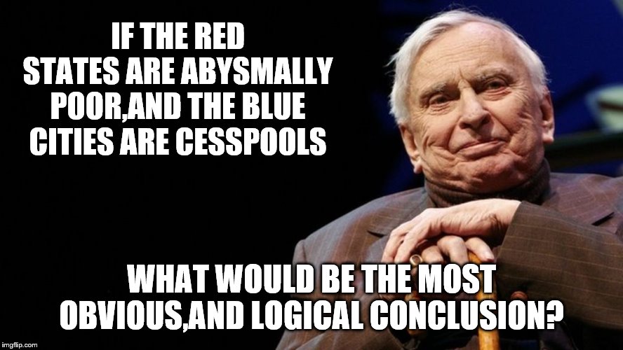 IF THE RED STATES ARE ABYSMALLY POOR,AND THE BLUE CITIES ARE CESSPOOLS WHAT WOULD BE THE MOST OBVIOUS,AND LOGICAL CONCLUSION? | made w/ Imgflip meme maker