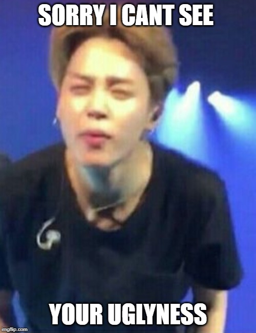Jimin squinting | SORRY I CANT SEE; YOUR UGLYNESS | image tagged in jimin squinting | made w/ Imgflip meme maker