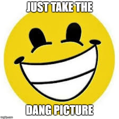 :) | JUST TAKE THE; DANG PICTURE | image tagged in smile,eheheh | made w/ Imgflip meme maker