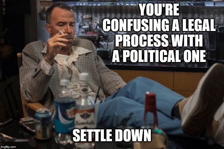 YOU'RE CONFUSING A LEGAL PROCESS WITH A POLITICAL ONE SETTLE DOWN | made w/ Imgflip meme maker