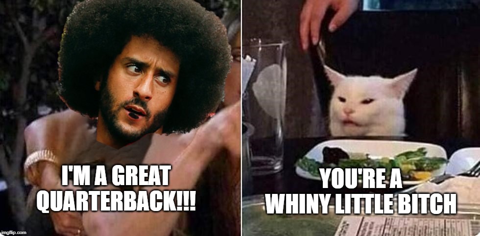 kaepernick-cat-crying-bitch | YOU'RE A WHINY LITTLE BITCH; I'M A GREAT QUARTERBACK!!! | image tagged in kaepernick-cat-crying-bitch | made w/ Imgflip meme maker