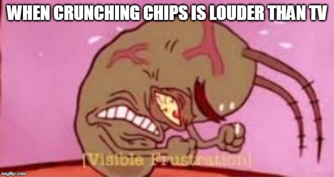 Visible Frustration | WHEN CRUNCHING CHIPS IS LOUDER THAN TV | image tagged in visible frustration | made w/ Imgflip meme maker