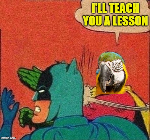 Robin Slaps Batman | I'LL TEACH YOU A LESSON | image tagged in robin slaps batman | made w/ Imgflip meme maker