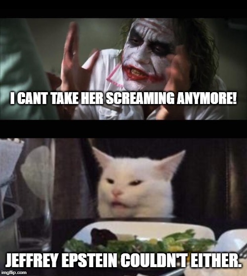 I CANT TAKE HER SCREAMING ANYMORE! JEFFREY EPSTEIN COULDN'T EITHER. | image tagged in memes,and everybody loses their minds | made w/ Imgflip meme maker