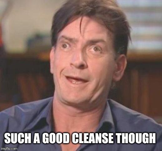 Charlie Sheen DERP | SUCH A GOOD CLEANSE THOUGH | image tagged in charlie sheen derp | made w/ Imgflip meme maker